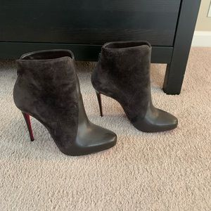 Christian Louboutin Dark Brown Leather/Suede Booties/Ankle Boots Size 38